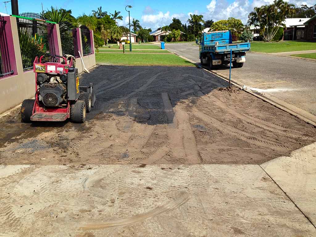 Adding asphalt in front of a house, MJP Mini Diggers in Andergrove QLD
